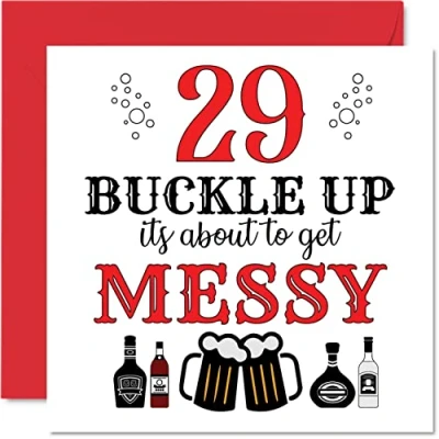 Image of Fun 29th Birthday Cards for Men Woman Buckle Up Happy Card Son Daughter Brother Sister Uncle Auntie Niece Nephew Cousin, 145mm x Greeting Cards, Joke
