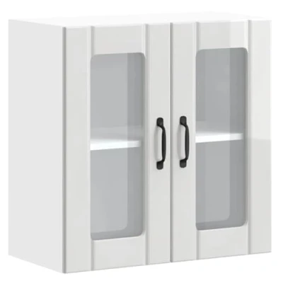 Image of vidaXL Kitchen Wall Cabinet High Gloss White Glass Door Engineered Wood 60x31x60cm Mounted Unit, Modern Cupboard