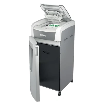 Image of Leitz IQ Autofeed Office Cross Cut Paper Shredder P4, Automatic, 600 sheet, 110 Litre Bin Capacity, White, 80170000