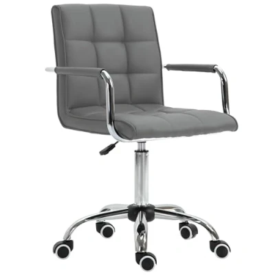 Image of Vinsetto Office Chair Makeup Vanity Mid Back Computer PU Leather Swivel Study with Adjustable Height, Armrest and Rolling Wheels, Grey