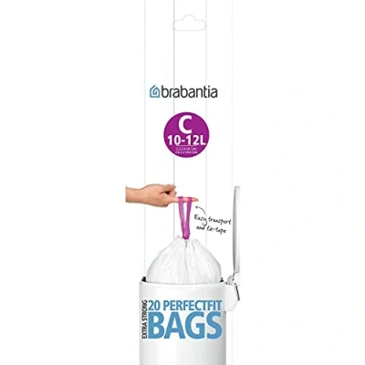 Image of 100x WHITE BRABANTIA BIN LINERS TYPE C LINER BAG BAGS 10L 12L 10 12 LITRE