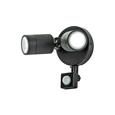 Image of Luceco LED Twin Fitting Exterior Wall Light with PIR Motion Sensor, IP44 Rated, 10 W, Black, LEXWT7B40P 01