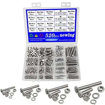 Image of newlng 520pcs Hexagonal Screws M3 M4 M5 M6 DIN 933 Set Stainless Steel 304 with Nuts Washers Sealing Ring Machine for Repair