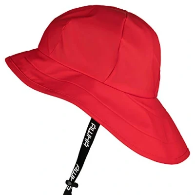 Image of AWHA Souwester, Rain Hat red/Unisex Waterproof Cap with Wide Brim and Earflaps
