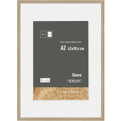 Image of nielsen Skava Photo Frame, A2, 42x59.4cm with White Mount to fit A3, Oak Wooden Picture Frame Protective Float Glass and Push Turn Clips