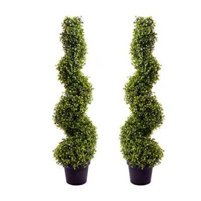 Image of Best Artificial Pair of 3ft 90cm Buxus Boxwood Spiral Topiary Trees **UV Fade Protected**
