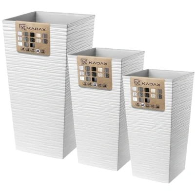 Image of KADAX Tall Planter Set, Lightweight Plastic Flowerpot for Garden, Balcony, Large Weatherproof Plant Pot Outdoor and Indoor Use (White, Set of 3)