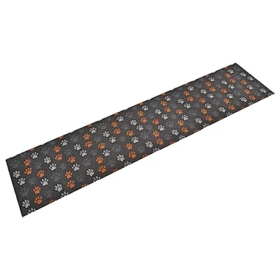 Image of vidaXL Kitchen Rug 60x300 cm with Velvet Material and Paws Print Pattern Skid Resistant, Machine Washable Rollable for Easy Storage