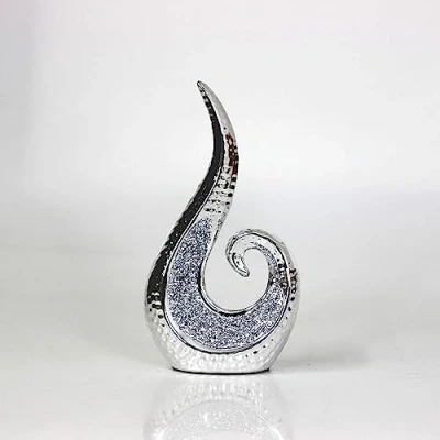 Image of DEENZ Resin Crushed Jewel Diamond Stylish Silver Swirl Textured Diamonte Bling Decorative Sculpture Ornament Gift