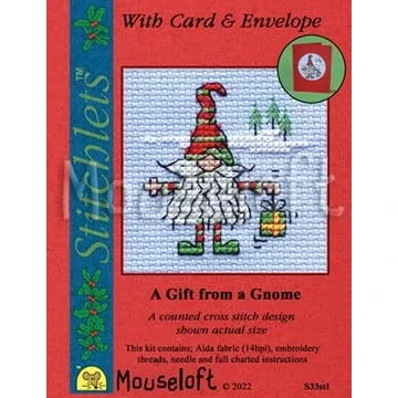 Image of Mouseloft Counted Cross Stitch Christmas Card Kit A Gift From Gnome Includes and Envelope (014 S33stl)