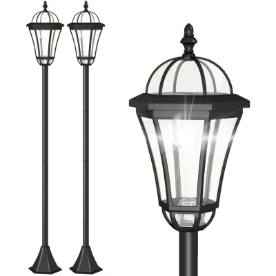 Image of Outsunny 2 PCS LED Garden Lights Lamp Post Solar Powered Lantern Patio Pathway Walkway Outdoor Water Resist Auto Switch 6 Hours Black
