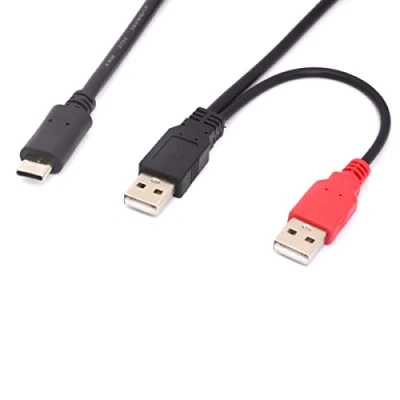 Image of CALANDIS Type C USB To 2.0 Male &amp; Dual Extra Power Data Y Cable for Cell Phone Laptop Hard Disk (80cm) (USB C)