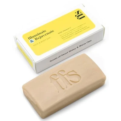 Image of Illuminate &amp; Rejuvenate Face Body Soap Bar Cruelty Free, Vegan Natural w/Vitamin C Bakuchiol Oil for Dull Skin FFS Beauty with Sweet Honey Oat Scent