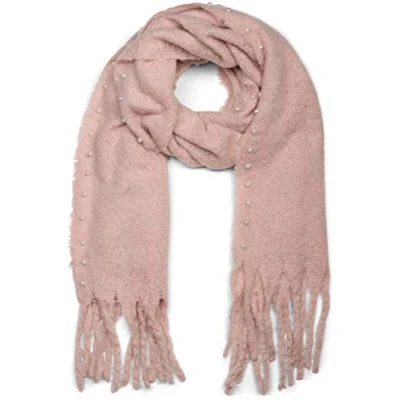 Image of styleBREAKER women plain web scarf with pearl application and long, thick fringing, winter scarf, stole, shawl 01017123, color:Old Rose