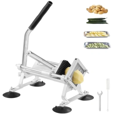 Image of VEVOR Commercial Vegetable Slicer, 1/4 inch Fruit Stainless Steel and Aluminum Alloy Cutter Slicer Machine, Manual with Non Slip Feet, for Radishes, Onions, Potatoes, Lemons