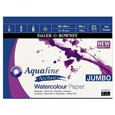 Image of Daler Rowney Aquafine Textured Cold Pressed Watercolour &amp; Gouache 300gsm 16 x 12in Paper Pad, Glued 1 Side, Natural White, 50 Sheets, Ideal for Professional Beginner Artists, Acid Free