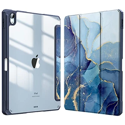 Image of FINTIE Hybrid Case for iPad Air 11 inch (2024) M2, 6th / 5th 4th Generation (2024/2022/2020), Shockproof Slim Clear Back Cover with Pencil Holder, Auto Wake/Sleep, Ocean Marble
