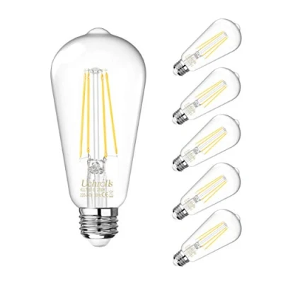 Image of Uchrolls Vintage Edison Light Bulb ST58, E27 Base,6W (Equivalent to 60W),Warm White,2700K,800lm,Filament Clear LED Bulb, Non dimmable,Pack of 5