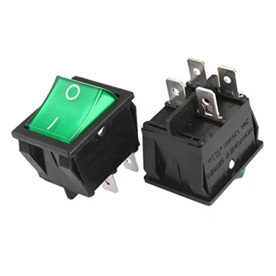 Image of Sourcingmap 5Pcs AC 20A/125V 22A/250V DPST 4 Pin 2 Position I/O Green Light On Off Button Illuminated Boat Rocker Switch