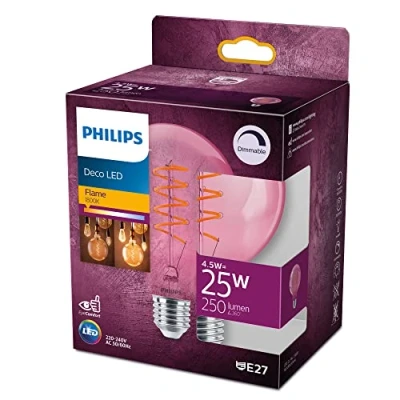 Image of Philips LED Premium Classic G93 Pink Dimmable Light Bulb Globe [E27 Edison Screw] 15W, Filament, Flame 1800K