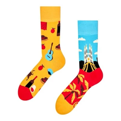 Image of Dedoles Unisex Socks for Women, Men &amp; Kids Cotton Funny Designs Football Bicycle Horses Plants Firefighter Gift Mismatched, Design: Spain, Colour: Multicolour, Size: 5 7.5 W / 6 8 M UK