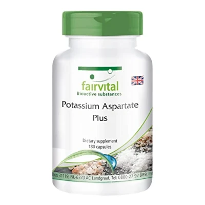 Image of Fairvital Potassium aspartate Plus Vegan HIGH Dosage 180 Capsules with niacin and Vitamin B6