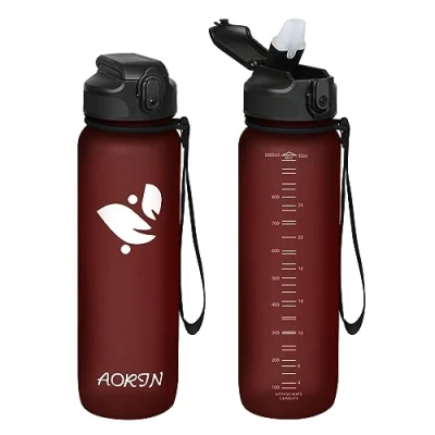 Image of AORIN Water Bottle with Straw 1000ml Tritan Sports BPA Free, Leakproof Drinks Bottle, One Click Flip Lid for Kids, Adults, Ideal Gym, Yoga, Outdoor &amp; Camping