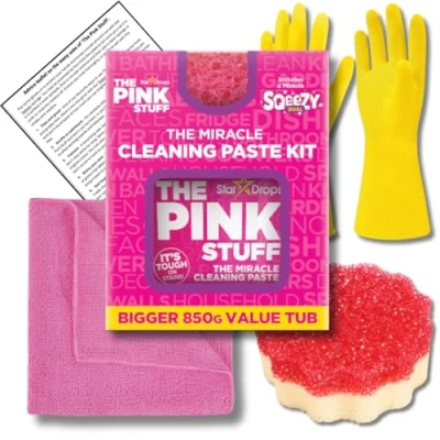 Image of Kevagh Premium Cleaning Bundle The Pink Stuff Paste Kit, Microfiber Cloth, Yellow Rubber Gloves, and Advice Leaflet Ultimate Home Solution