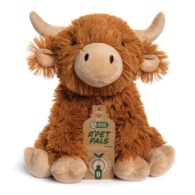 Image of Lesser &amp; Pavey Rpet Pals Hughie Sitting Cow Teddy For Kids Made Up of Recycled Bottles Stuffed Animal Soft Toys Ideal Birthday or Baby Gift