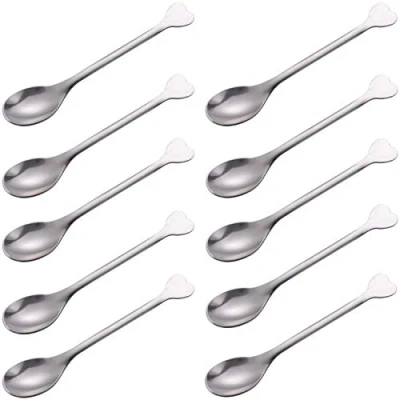 Image of Goeielewe Mini Dessert Spoons Set of 10, Stainless Steel Demitasse Espresso Coffee Spoons, Small for Dessert, Tea, Appetizer Heart shaped Handle, 4.5 Inch