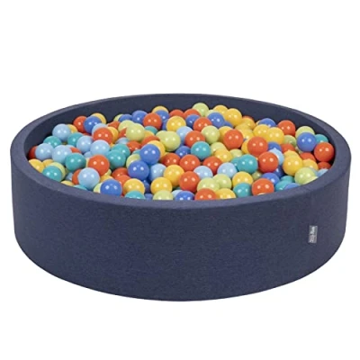 Image of KiddyMoon Soft Ball Pit Round 120X30cm/200 Balls ∅ 7Cm / 2.75In For Kids, Foam Pool Baby Playballs Children, Made In The EU, Dark Blue:Lgreen/Orange/Turquoise/Blue/Babyblue/Yellow