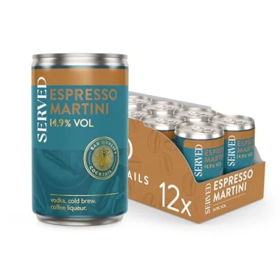 Image of SERVED Espresso Martini Cocktails, 14.9% ABV, Premium Quality, Bar Strength, Pre Mixed &amp; Ready To Drink, 12 x 125ml Cans