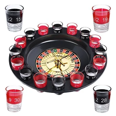 Image of Drinking Game Glass Roulette W/ 2 Balls &amp; 16 Shot Glasses, Casino Style