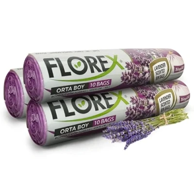 Image of Lavender Scented 60L Bin Bags 3 Rolls (30 Bags), Drawstring Rubbish with Tie Handles, Strong 60 Litre Pedal Liners for Kitchen, Office, Bathroom, Trash Can Use