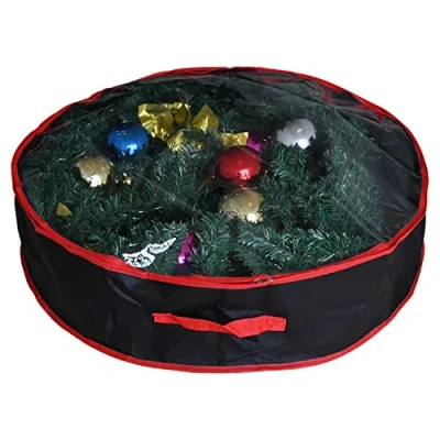 Image of Ram® Heavy Duty BLACK Christmas Xmas Wreath Storage Bag Decoration Case With Clear Zip 60CM