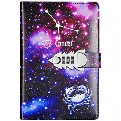 Image of NectaRoy Notebook with Combination Lock Constellation Personal Journal Padlock Secret in PU Leather for Office Girls&#039; Diary, Size 215x150mm
