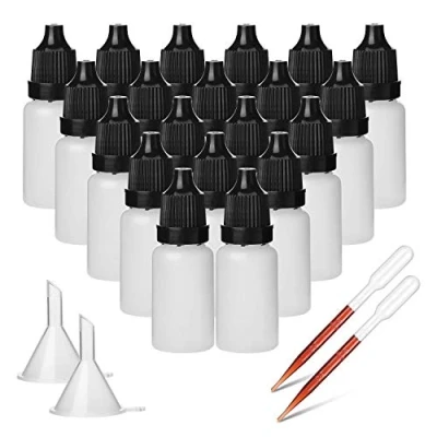 Image of Hyber&amp;Cara 50 Pcs 10ml Dropper Bottle Plastic Squeeze Eye Liquid with Tamper Evident Screw Top, Bonus 2 Funnels and Pipette