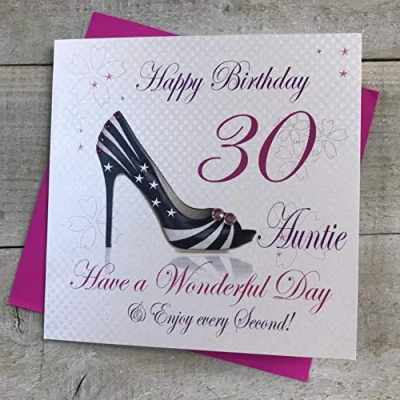 Image of white cotton cards Happy 30th Birthday Sister Handmade Card Shoe, WBS30 a