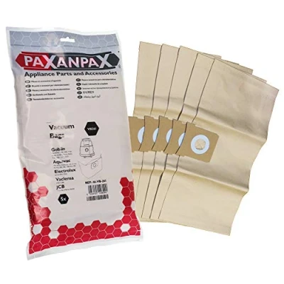 Image of Paxanpax VB261 Compatible Paper Bags for Goblin W&amp;D1000, Exxtra Aquavac Proplus, Hobby, Omega Electrolux &#039;E72&#039; Z1516 Janitor Series (Pack of 5), Brown, 0 Decibeles