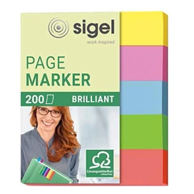 Image of SIGEL HN625 Brilliant Index Page Markers, 5 x 40 strips, Yellow/Pink/Green/Blue/Red