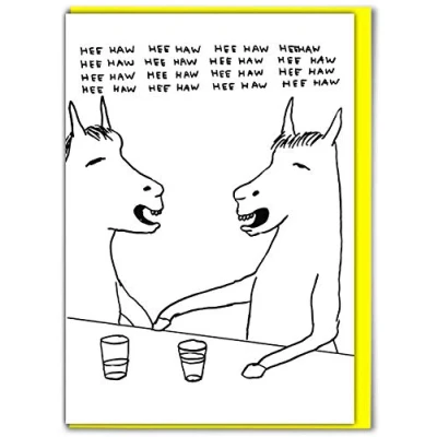 Image of Official David Shrigley Funny Happy Birthday Card &#039;HeeHaw&#039; Perfect for Best Friends Mates Him Her Boyfriend Girlfriend Partner Sold by Brainbox Candy