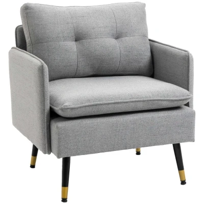 Image of HOMCOM One Seater Sofa for Living Room, Button Tufted Fabric Couch with Cushions, Grey