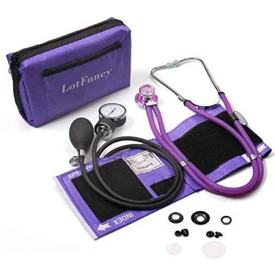 Image of LotFancy Aneroid Sphygmomanometer with Stethoscope Kit, Adult Professional Manual Blood Pressure Monitor, Universal BP Cuff (25 40cm), Zipper Case Included, Purple