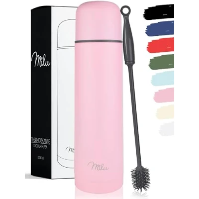 Image of Milu Vacuum Insulated Flask 1L, 750ml, 500ml Thermo Water drinking Bottle with Cup for Hot &amp; Cold Drink Stainless steel, 100% leak proof (Pink, 500ml)