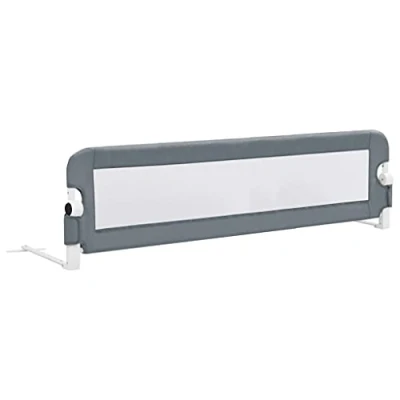 Image of vidaXL Toddler Safety Bed Rail 120x42 cm in Grey Durable Polyester Fabric with Metal Frame, Convenient Fold Down Design, Compatible 10 20 Thick Mattresses, Suitable for 18 Months to 5 Y...