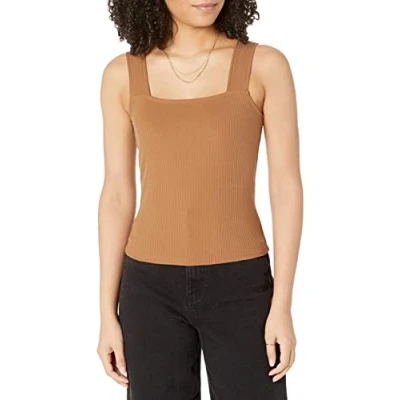 Image of The Drop Jody Square Neck Cropped Fitted Rib Knit Tank Top cami Shirts, Toasted, S