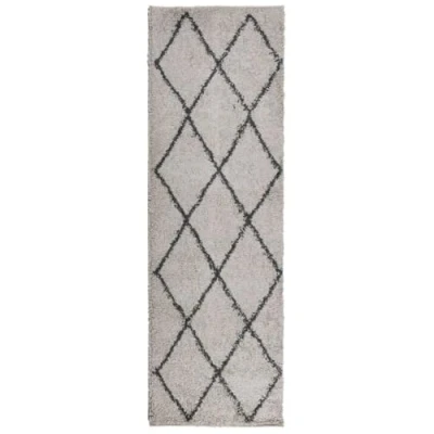 Image of vidaXL Shaggy Rug High Pile Modern Beige/Anthracite 80x250 cm, Foldable, 100% Polypropylene, Soft Fluffy Texture, Suitable for Underfloor Heating