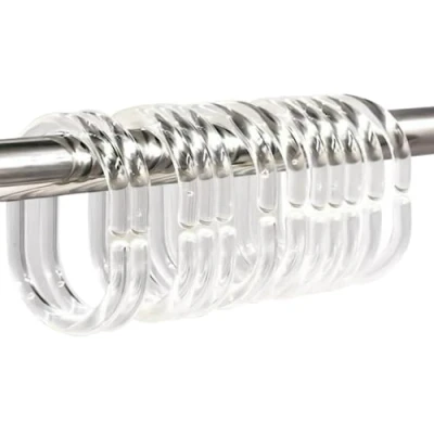 Image of Shower Curtain Hanging Hooks Plastic Rail Pack of 12 C Shaped Hook Clear Rings for Bathroom Window Rod