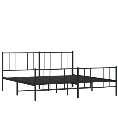 Image of vidaXL Robust Steel Bed Frame with Headrest and Footboard Industrial Style, Black Double Storage Space 180x200 cm