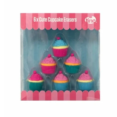 Image of Tinc Cupcake Eraser Collection Set for Kids Includes 6 Erasers Correct Mistakes Easily Great use at School and Homework Boys Girls Stationery,pink,blue,green